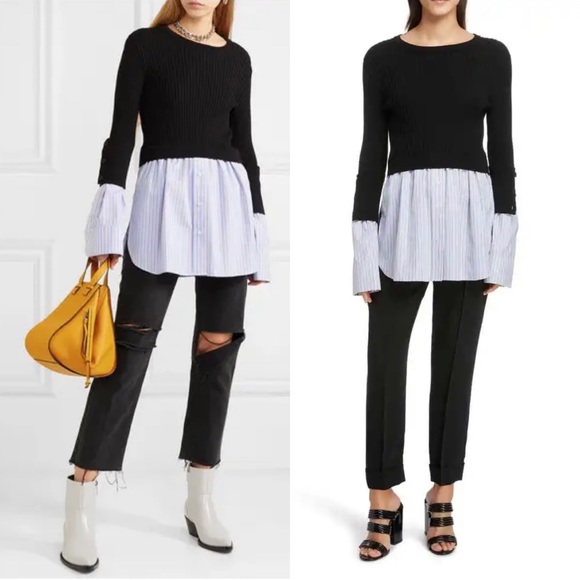 KENZO PARIS LAYERED RIBBED COTTON BLEND KNIT AND COTTON POPLIN SWEATER SHIRT XL - Picture 2 of 16